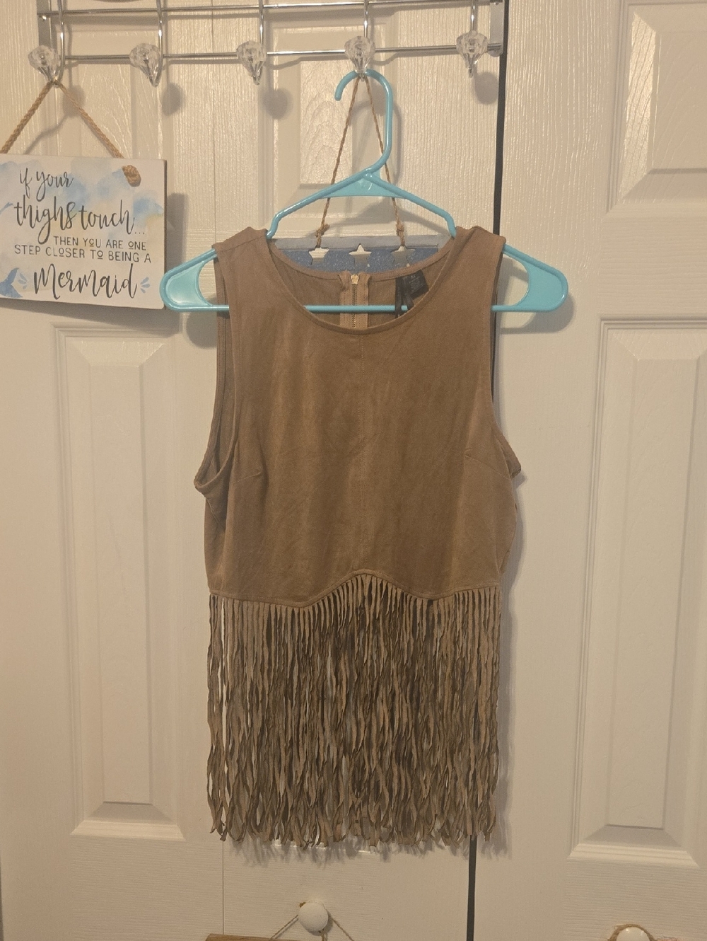 Fringe Suede Tank Top - Taupe Brown